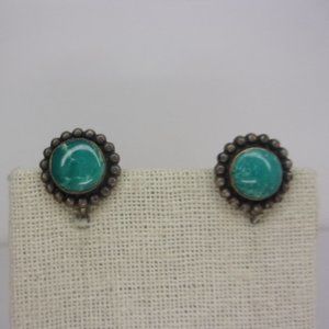 Sterling Silver Green Cabochon Screw Back Earrings